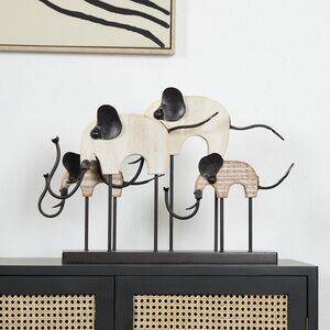 UMA Black Metal Elephant Decorative Sculpture with Wood Accents Brand New